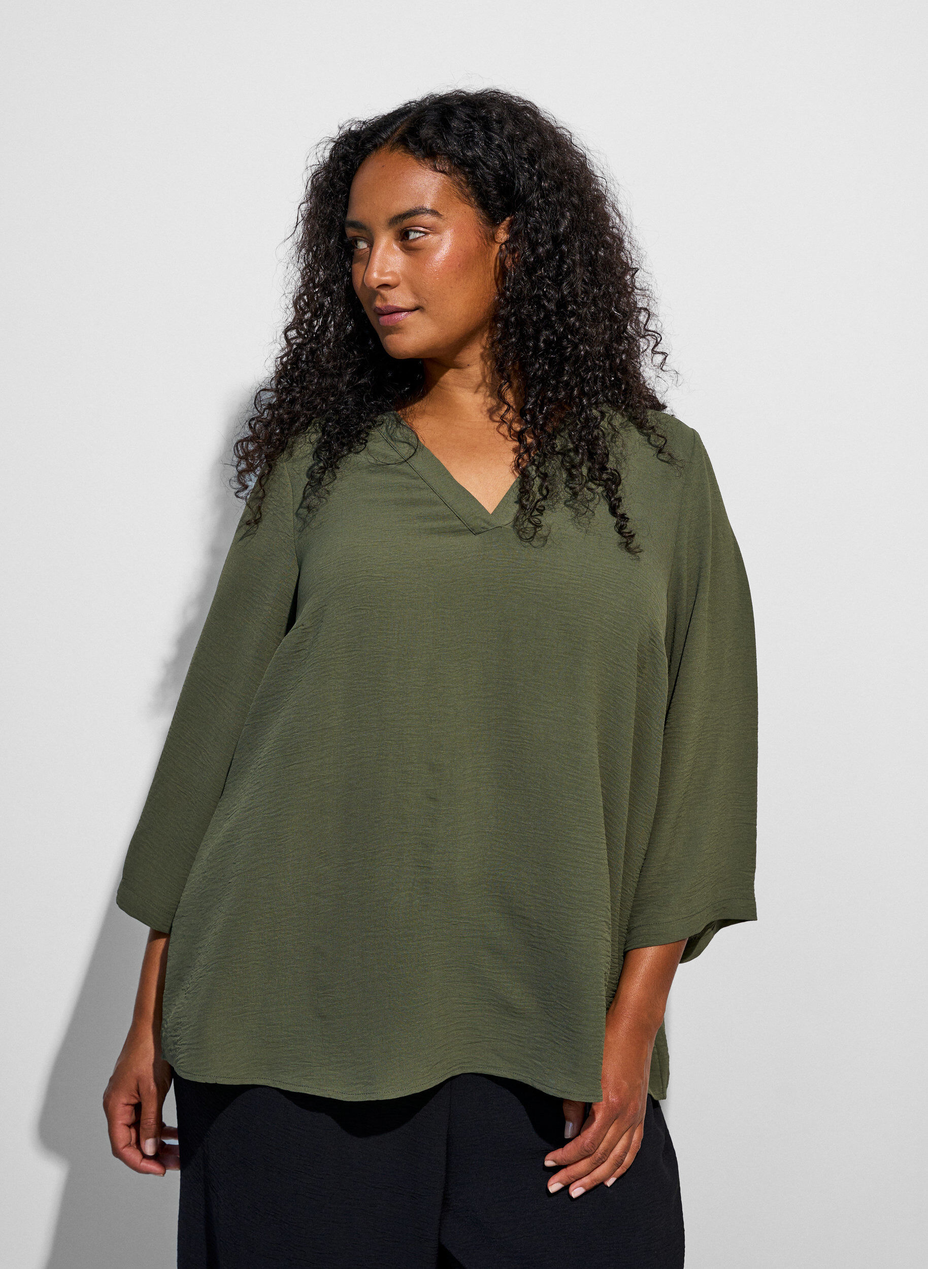 Blouse met 3/4 mouwen, Groen, Model
