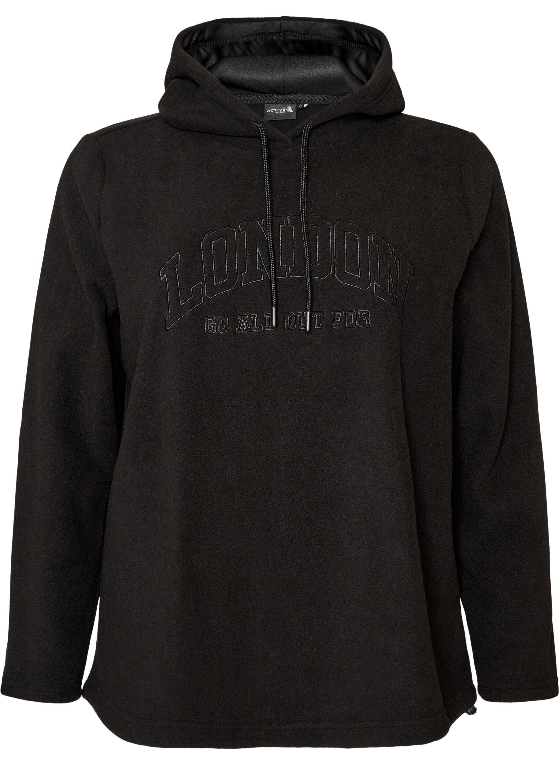 Fleece hoodie met een hoge nek en geborduurde tekst