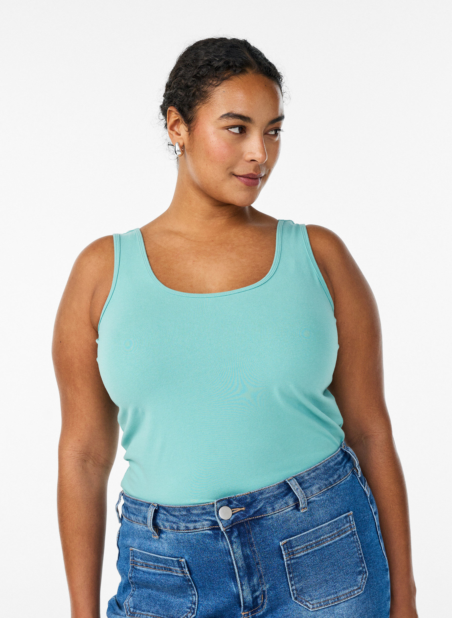 Effen basic top in katoen, Groen, Model
