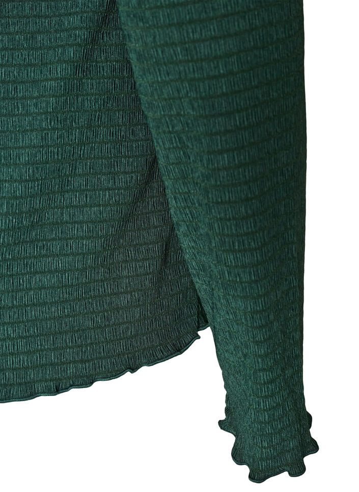 Blouse met structuur en golvende randen, Groen, Packshot image number 3