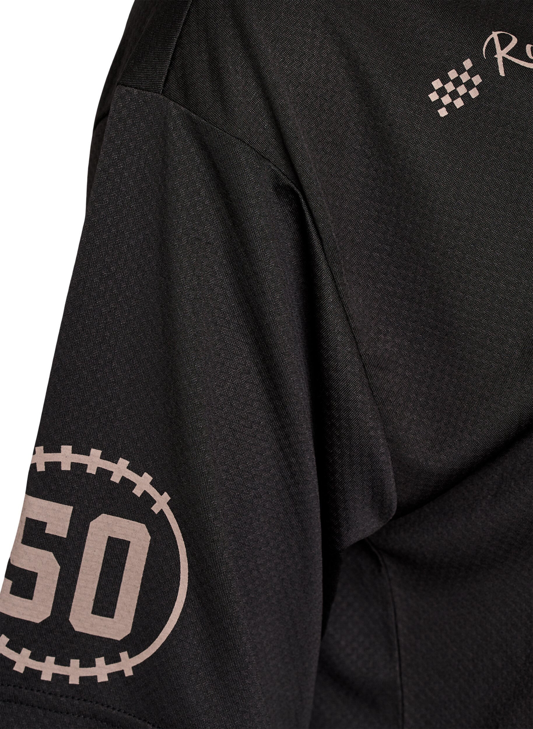 ZizziSportief T-shirt met V-hals en raceprint, Zwart, Packshot image number 3