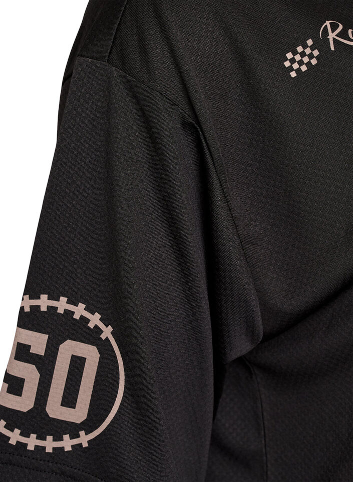 Sportief T-shirt met V-hals en raceprint, Zwart, Packshot image number 3