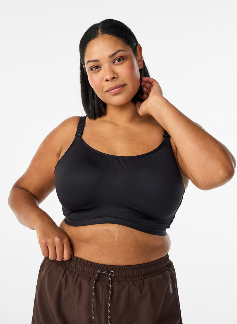 Sportbeha met hoge ondersteuning, beugels en gewatteerde bandjes, Zwart, Model image number 0
