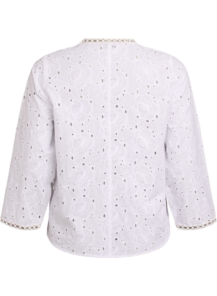 Blouse van katoen met lange mouwen en broderie anglaise, Wit, Packshot image number 1