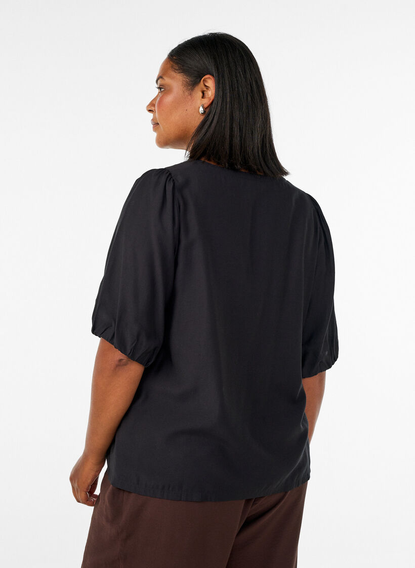 Viscose blouse met V-hals, Zwart, Model image number 2