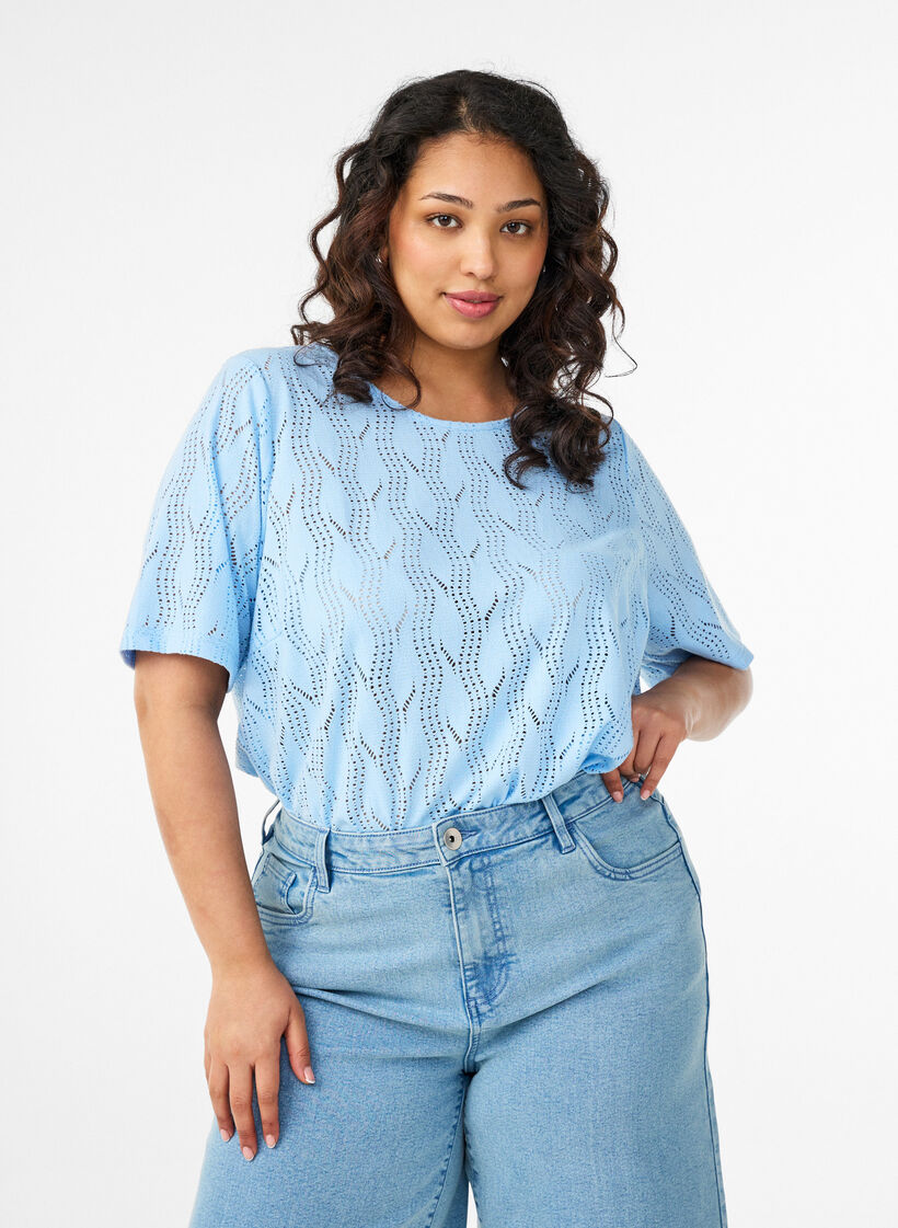 Jersey T-shirt met oogjespatroon, Blauw, Model image number 0