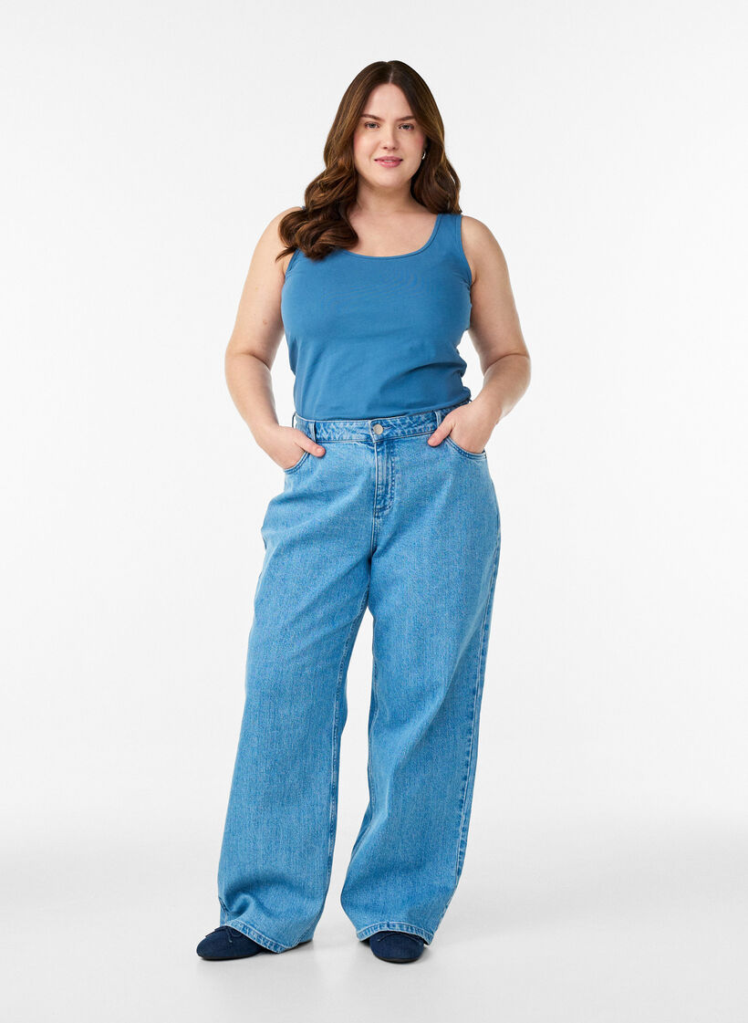 Effen gekleurd basic top in katoen, Grijs, Model image number 1