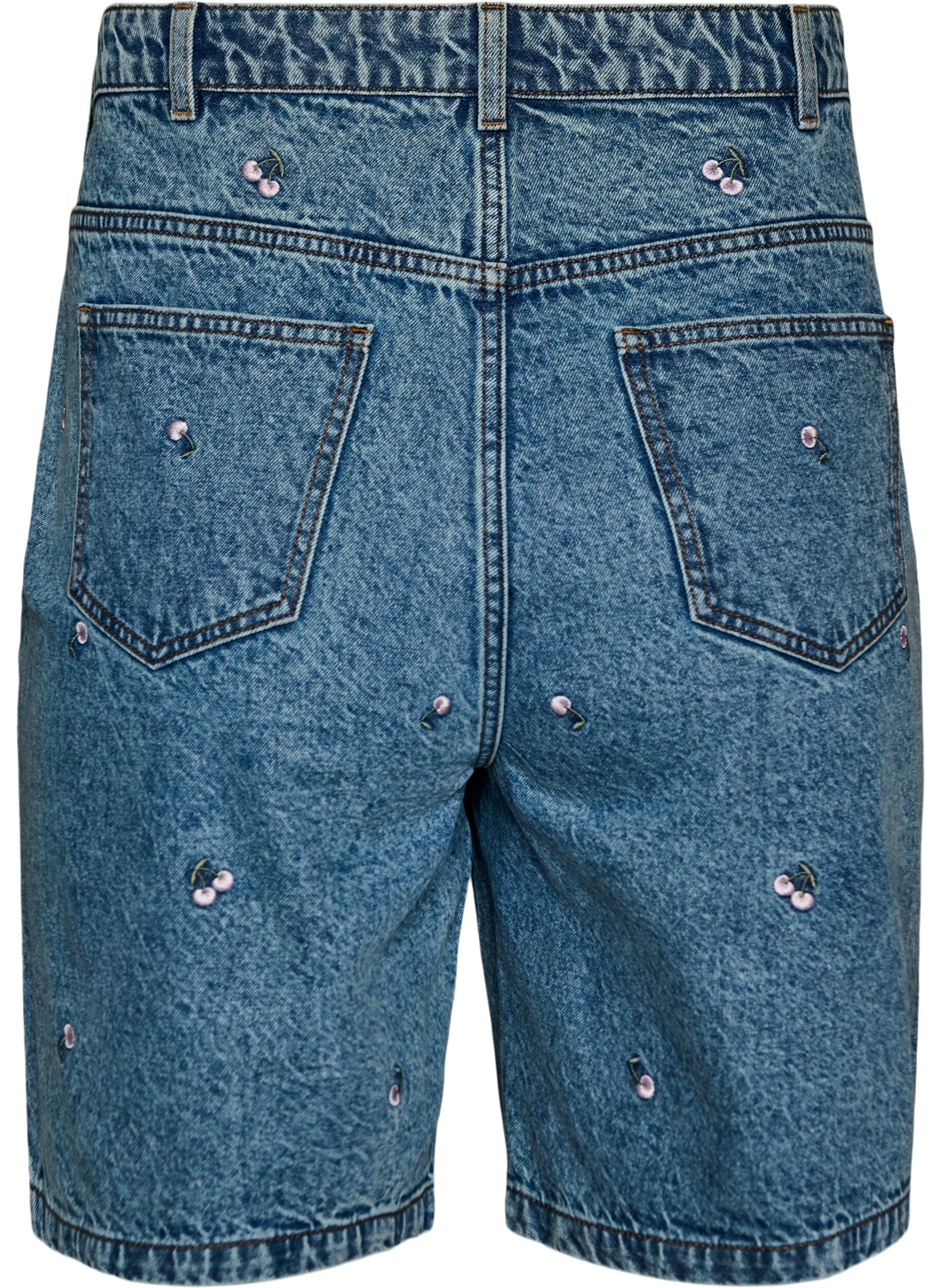 Zizzi Short en jean taille haute avec des motifs brod&eacute;s, Bleu, Packshot image number 1