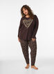 Katoenen pyjama top met hartjesprint, Bruin, Model image number 1