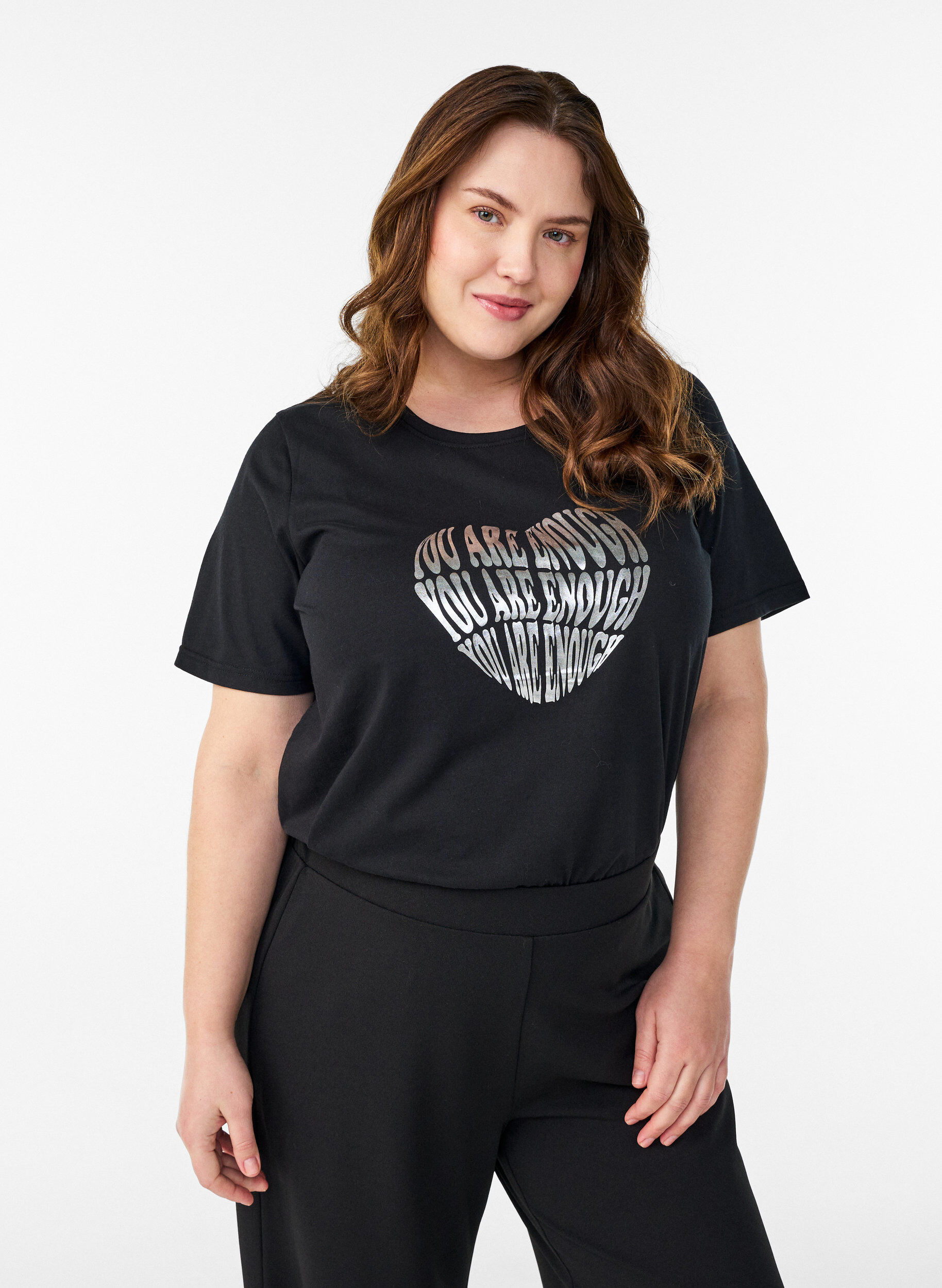 T-shirt met print, Zwart, Model