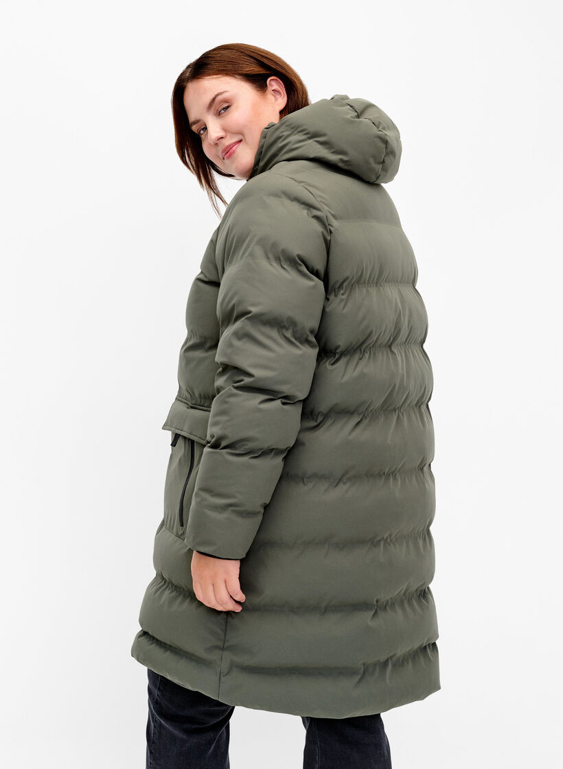 Pufferjas met capuchon en zakken, Groen, Model image number 2