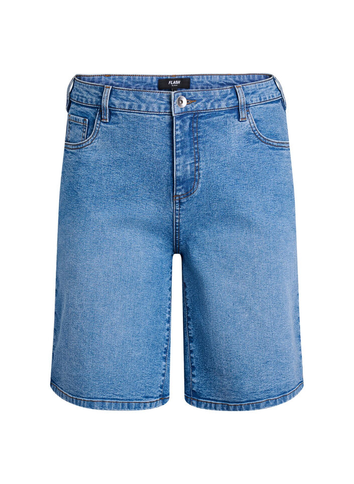 FLASH - Losse denim shorts met hoge taille, Blauw, Packshot image number 0
