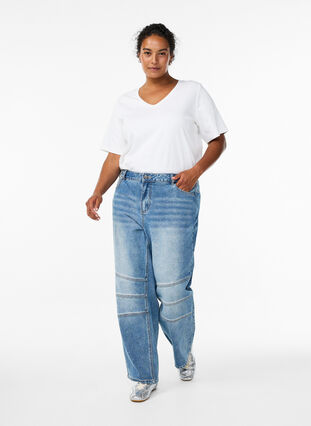 ZizziJeans met rechte, wijde pijpen en stikdetails, Blue Denim, Model image number 0