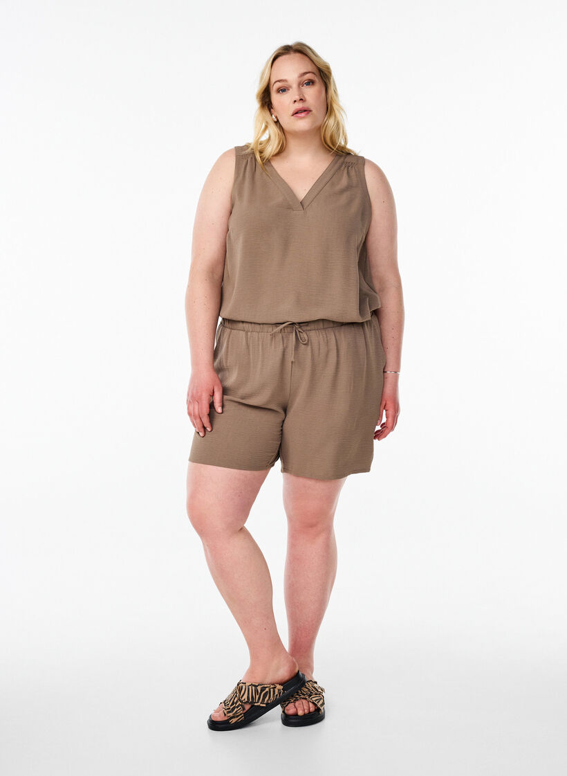 Short avec poches et ceinture &eacute;lastique, Marron, Model image number 1