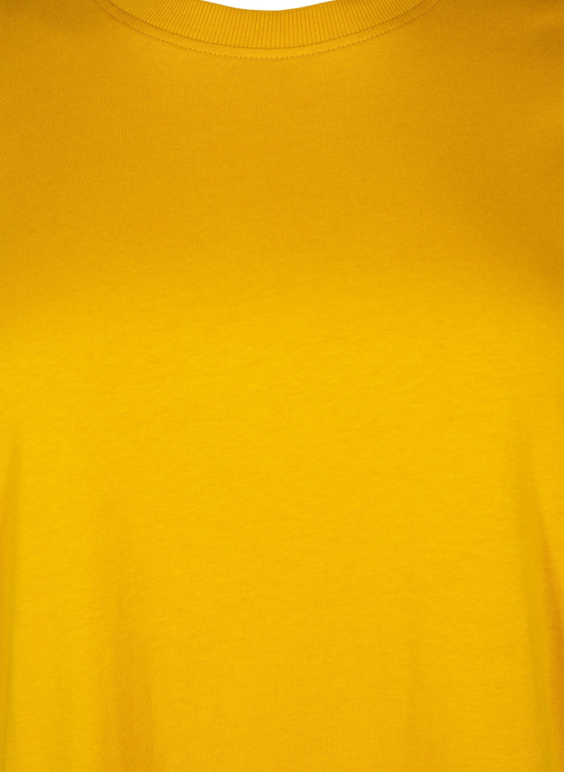 Zizzi T-shirt basique en coton &agrave; col rond, Jaune, Packshot image number 2