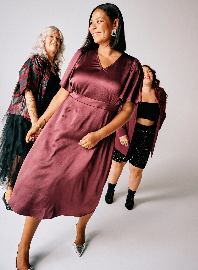 Empire feestjurk in midi lengte, Donker Bordeaux, Image image number 0