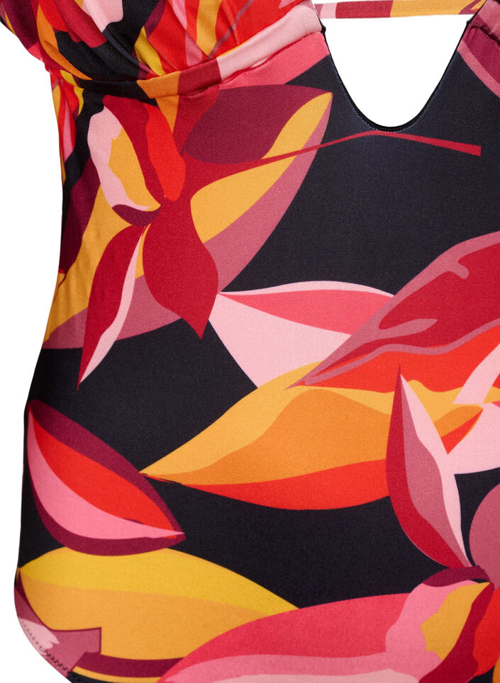 Badpak met V-hals en strikdetails, Rood, Packshot image number 2