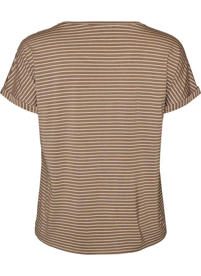 Gestreept T-shirt in viscose met een ronde hals, Beige, Packshot image number 1