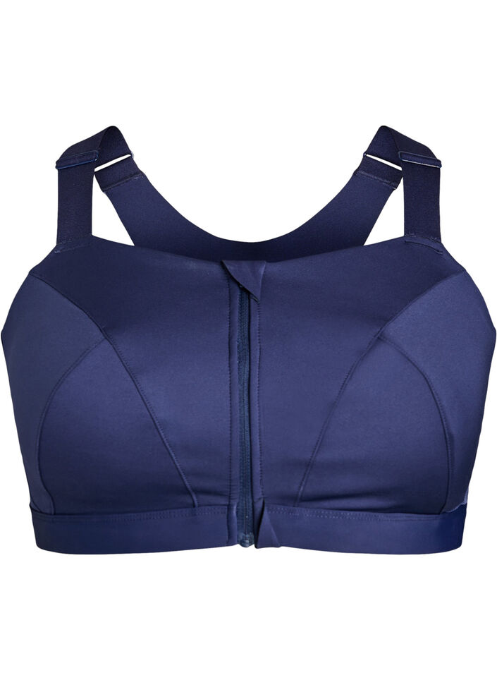 Sport-bh met frontsluiting en hoge ondersteuning, Blauw, Packshot image number 0