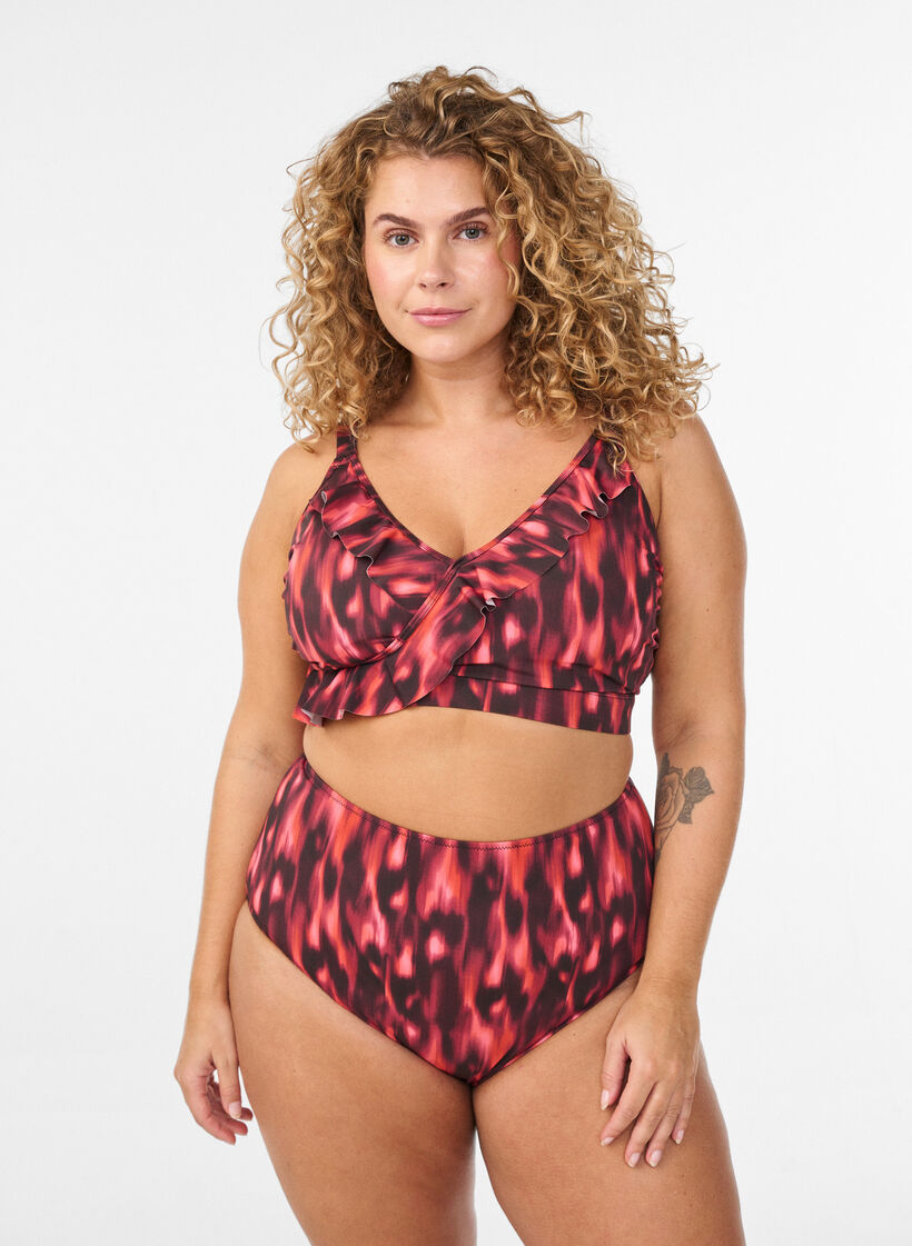 Bikinibroekje met print en hoge taille, Rood, Model image number 0