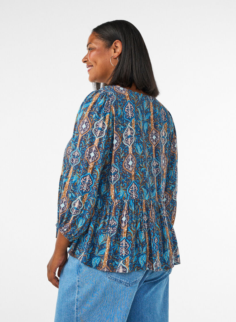 Blouse met paisleyprint en kanten detail, Blauw, Model image number 2