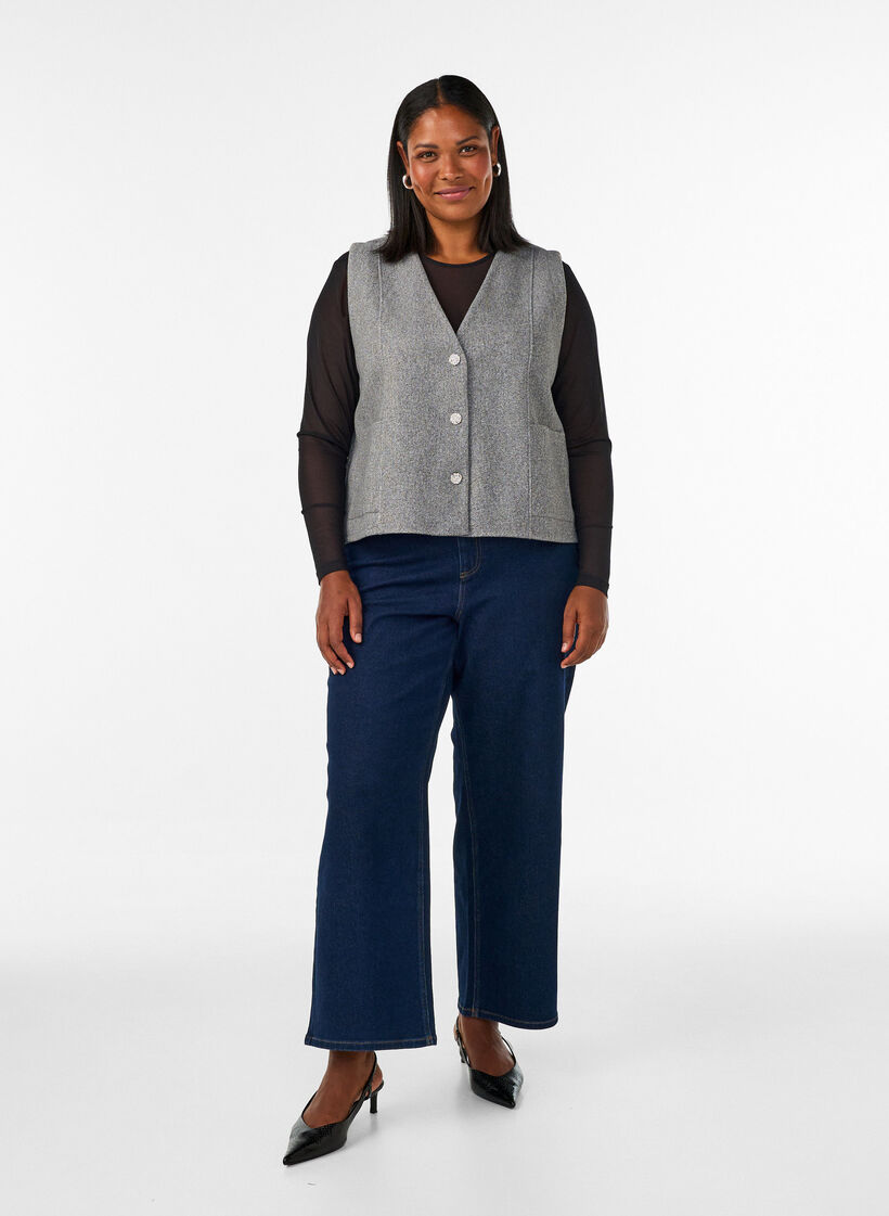 Mesh blouse met lange mouwen, Zwart, Model image number 1