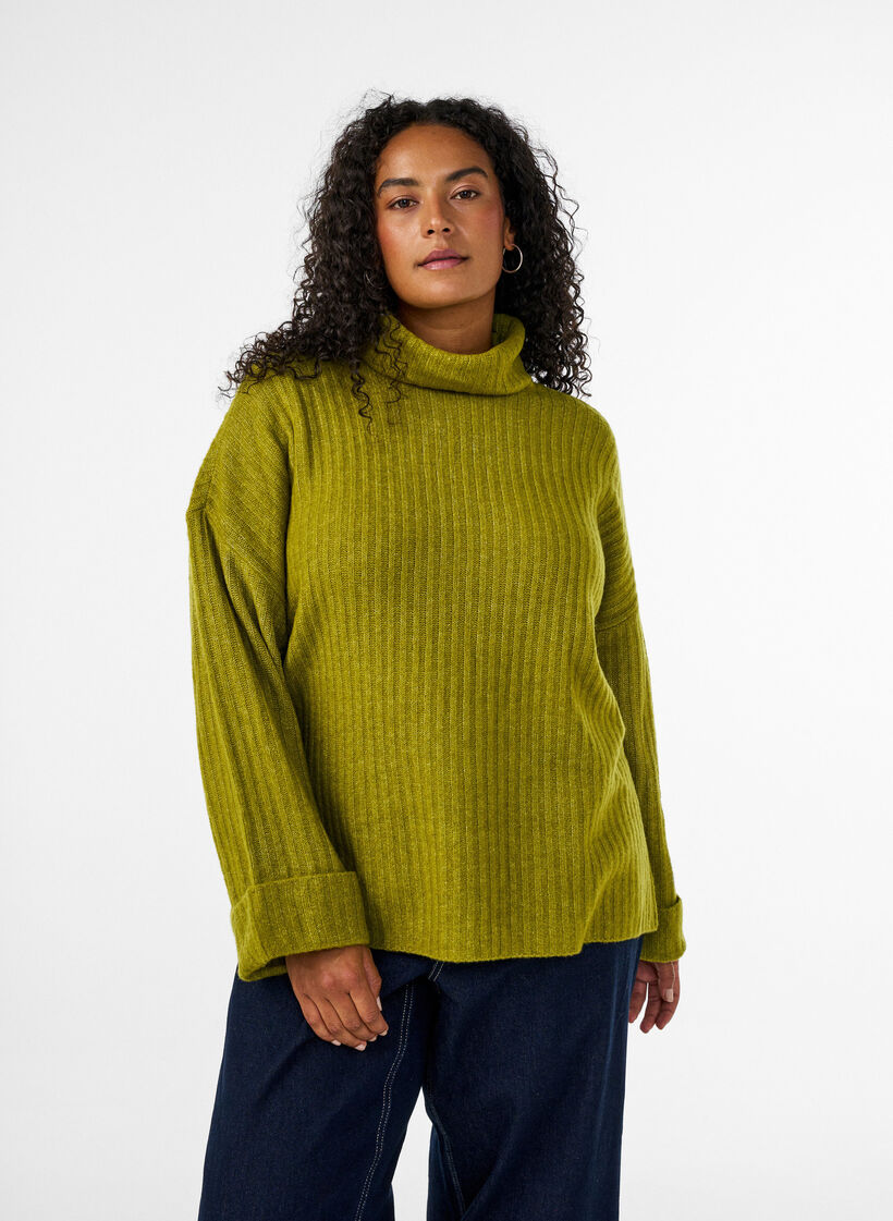 Gebreide top met col, Groen, Model