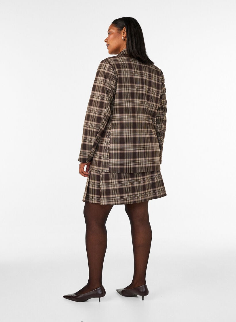 Korte geruite rok met A-lijn pasvorm, Bruin, Model image number 2