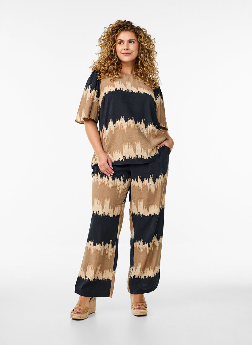 Blouse met wijde mouwen en grafische print, Color Fade AOP, Model