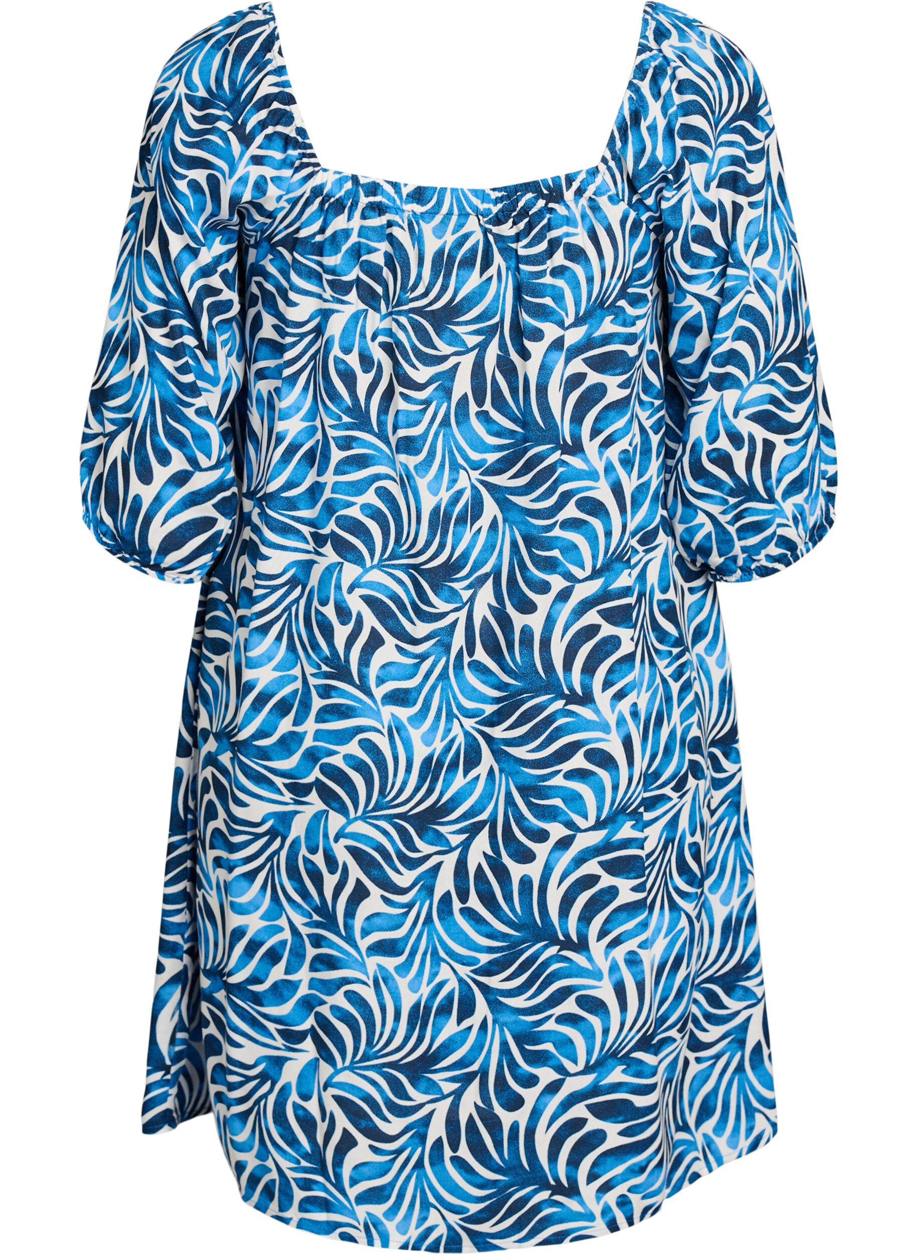ZizziStrandjurk in viscose met print, Blauw, Packshot image number 1