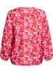 Blouse met V-hals en grafisch bladpatroon, Roze, Packshot image number 1