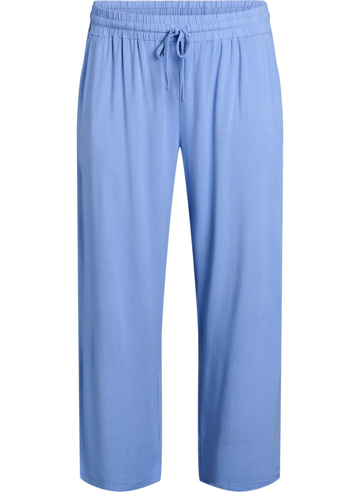 Losse nachtbroek in viscose jersey met zakken, Blauw, Packshot image number 0
