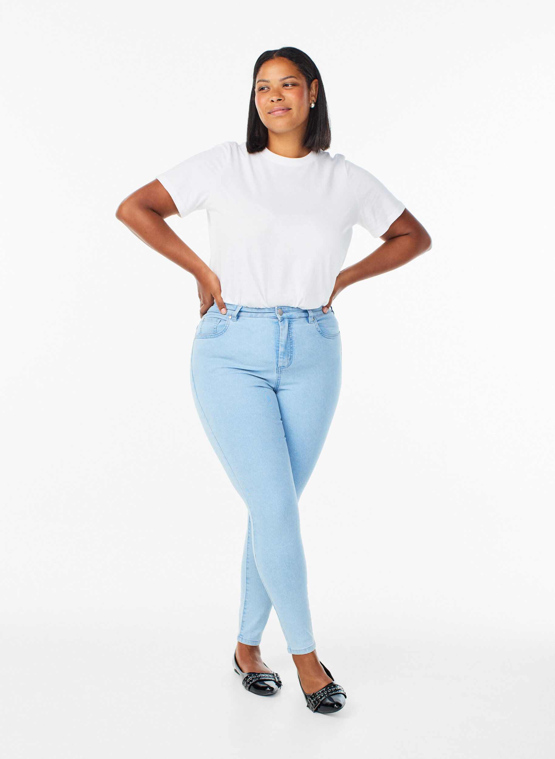 Amy super slim fit jeans met hoge taille, Blauw, Model