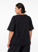 T-shirt met broderie anglaise en geschulpte randen, Zwart, Model image number 2