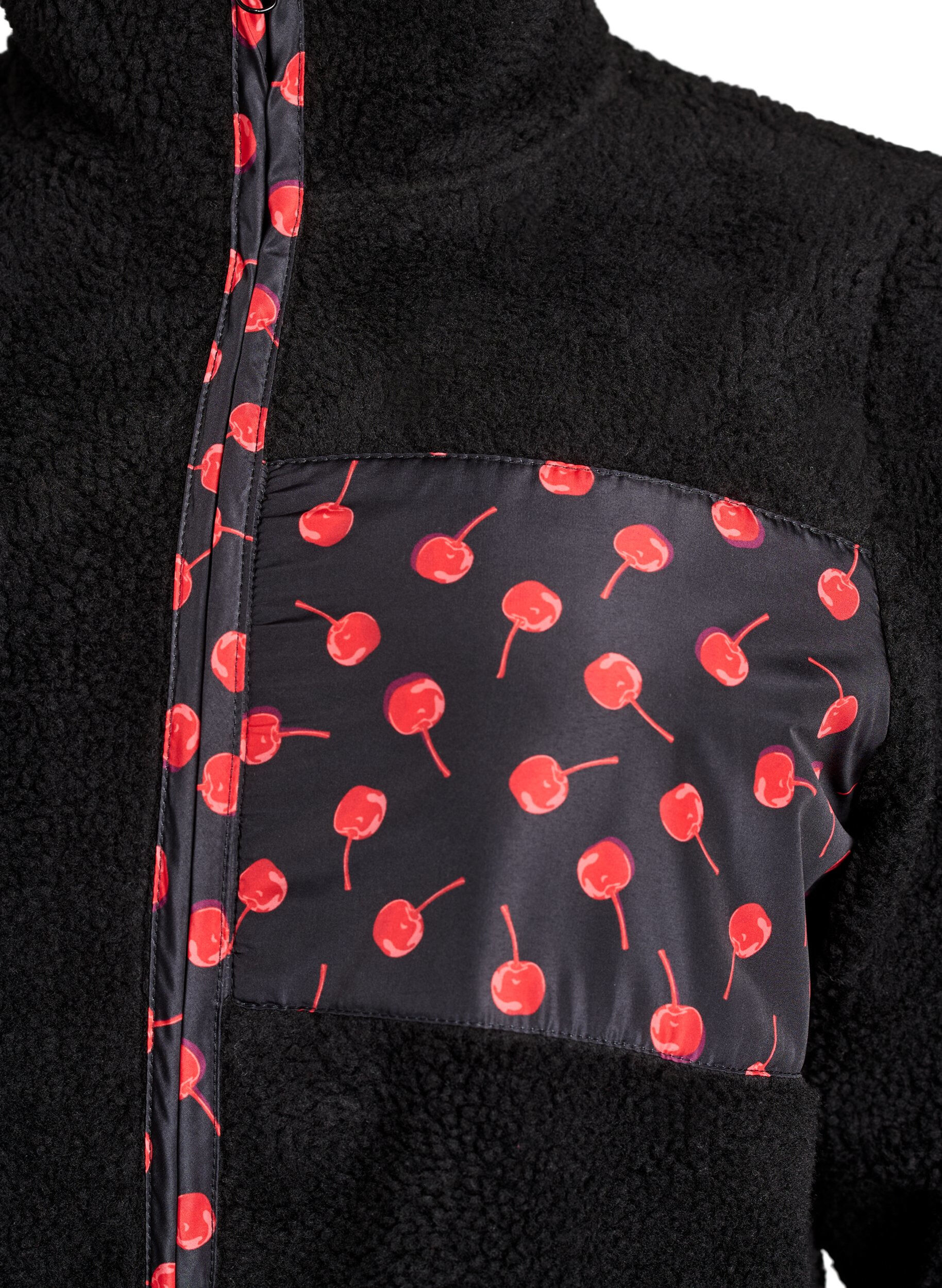 ZizziTeddy-fleece jack met kersendetails, Zwart, Packshot image number 2