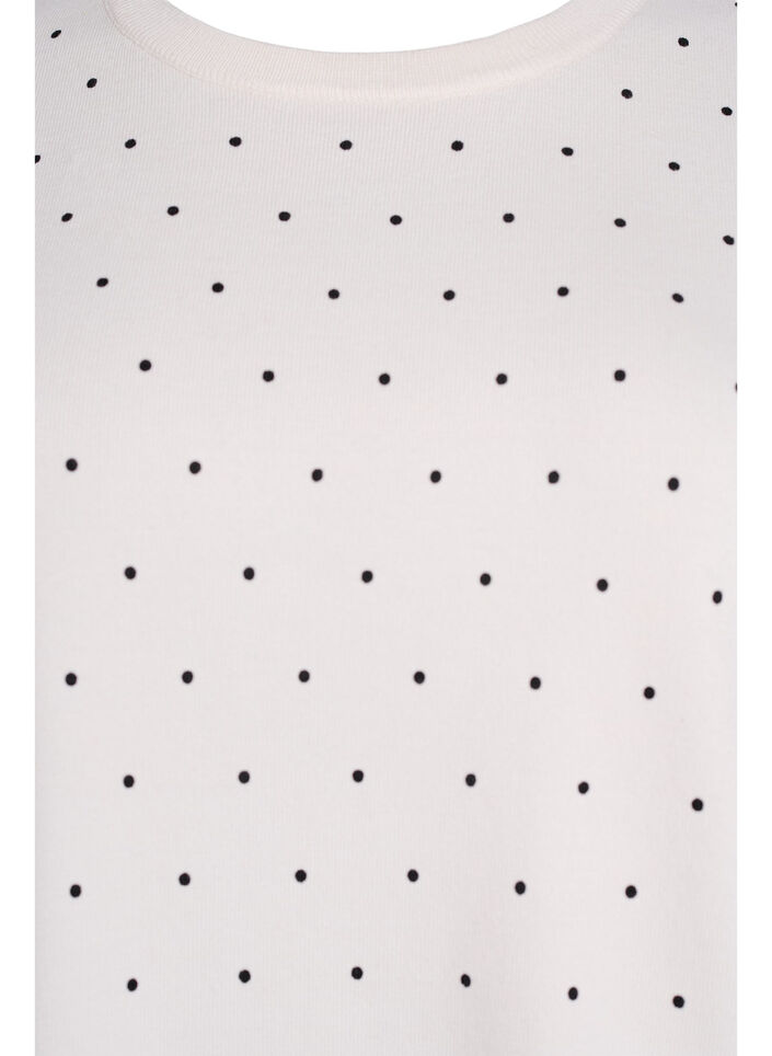 Gebreide top met stippenpatroon en korte mouwen, Wit, Packshot