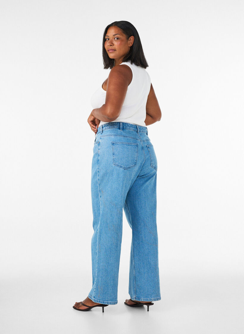 Wide-leg jeans met hoge taille, Blauw, Model image number 1