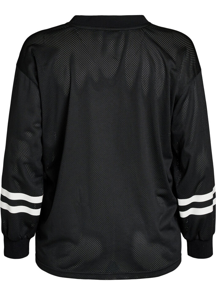 Sporty mesh-top met tekstprint, Zwart, Packshot image number 1