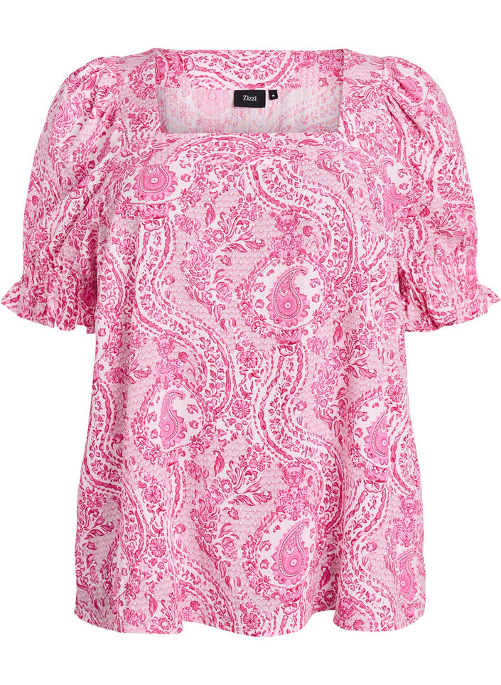 Viscose blouse met paisleymotief en een vierkante halslijn, Roze, Packshot image number 0