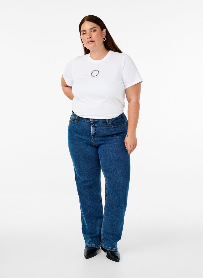 Katoenen T-shirt met borduursel details, Wit, Model image number 1