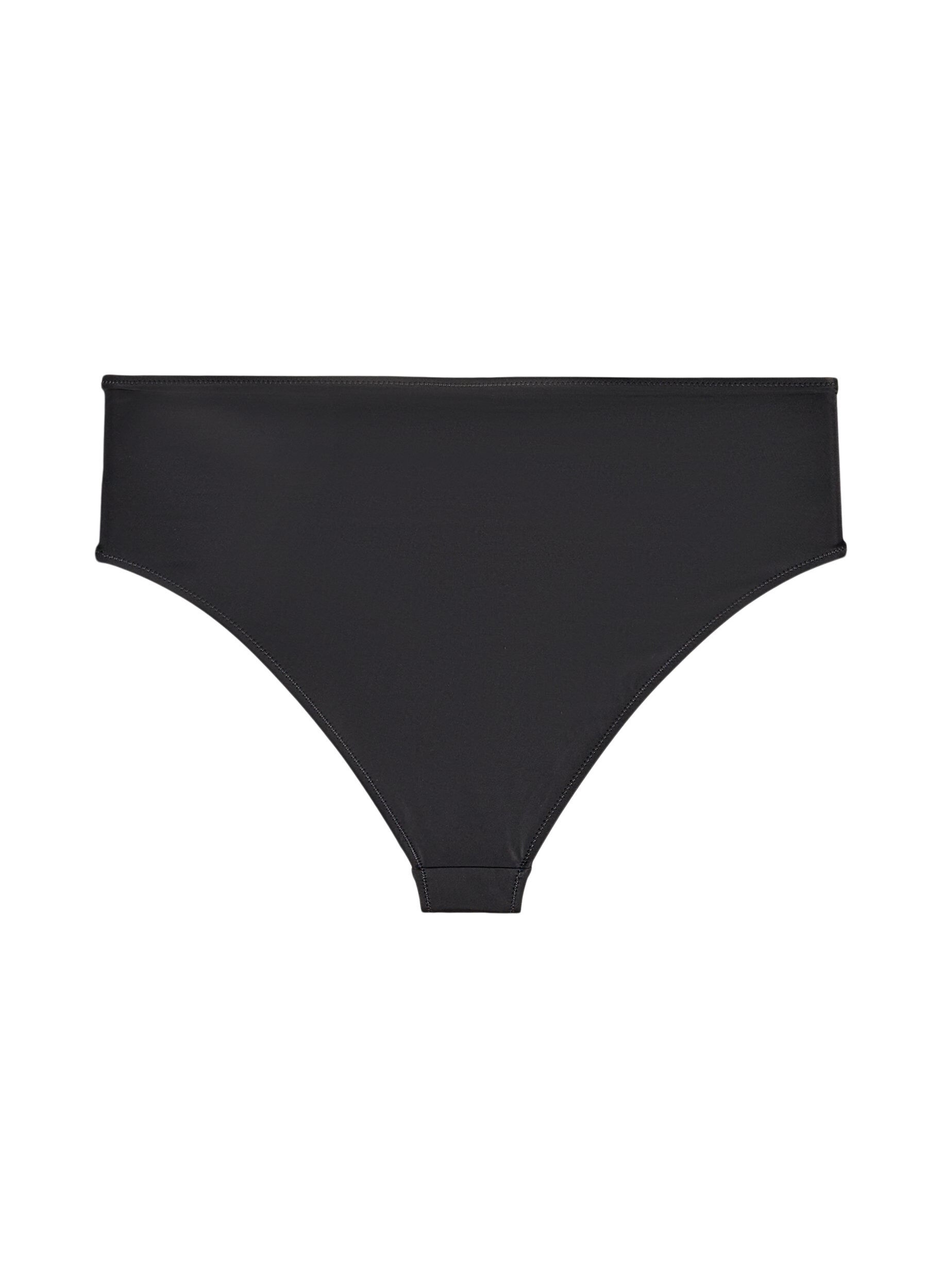 ZizziHigh-waisted Tai bikinislip met gouden detail, Zwart, Packshot image number 1