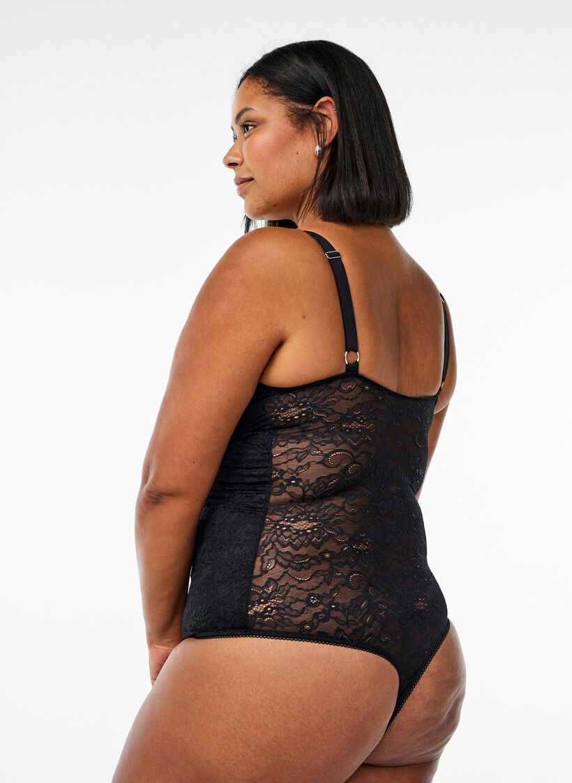 Kanten bodystocking met shapewear-effect, Zwart, Model image number 1