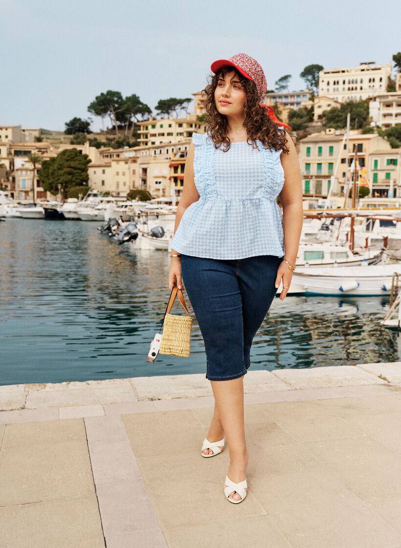 Capri slim taille haute en denim stretch, Bleu, Image image number 0