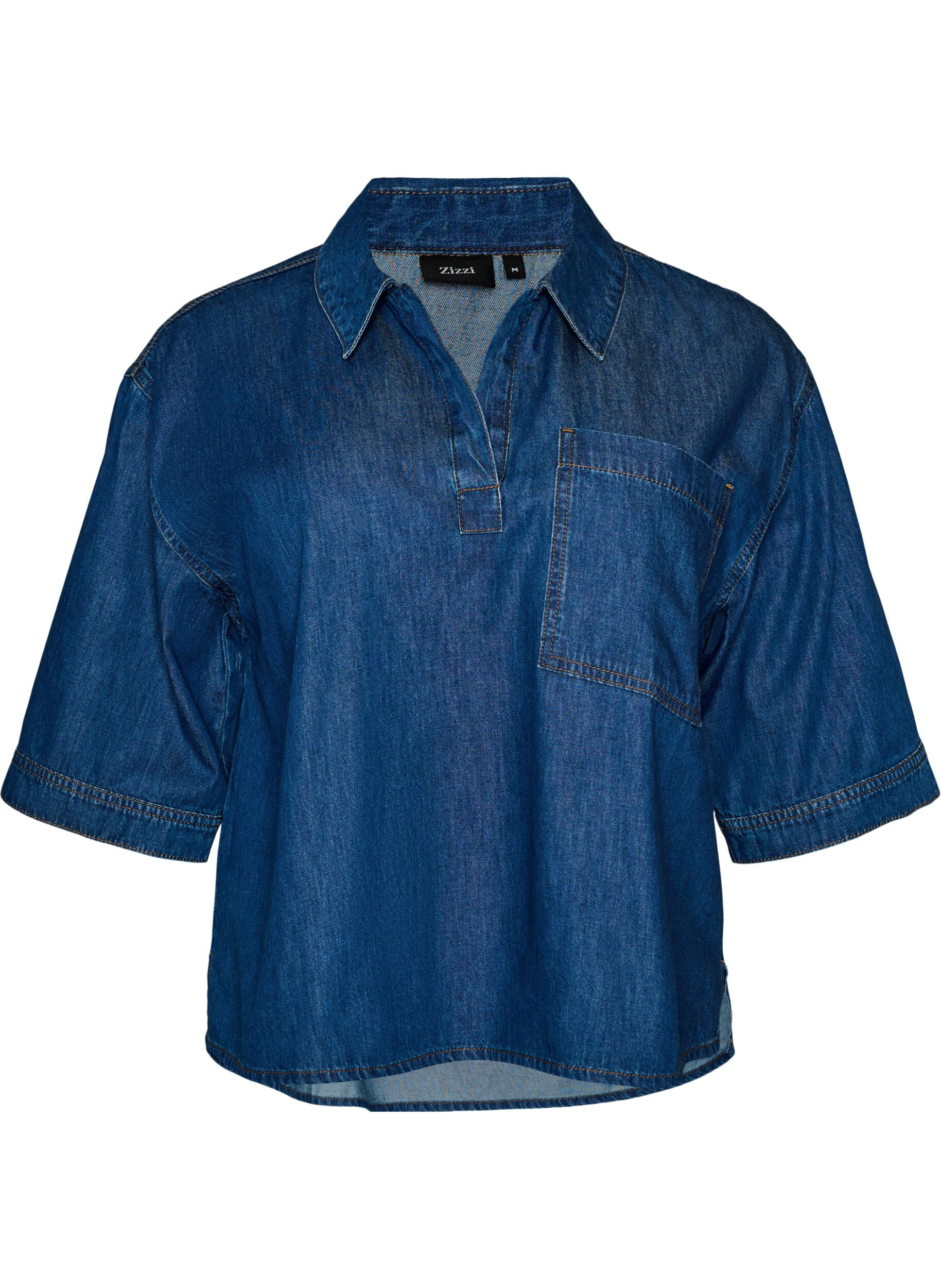 Denimblouse met borstzak en mouwen tot de elleboog