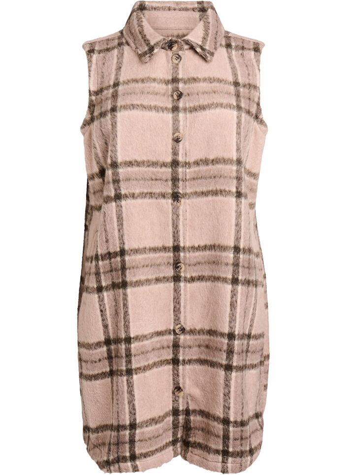 Lange geruite vest in geborstelde kwaliteit, Beige, Packshot image number 0