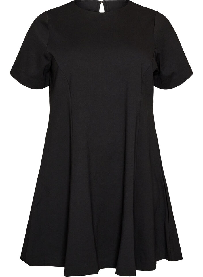 Jersey jurk met korte mouwen en A-lijn., 0199, Packshot image number 0