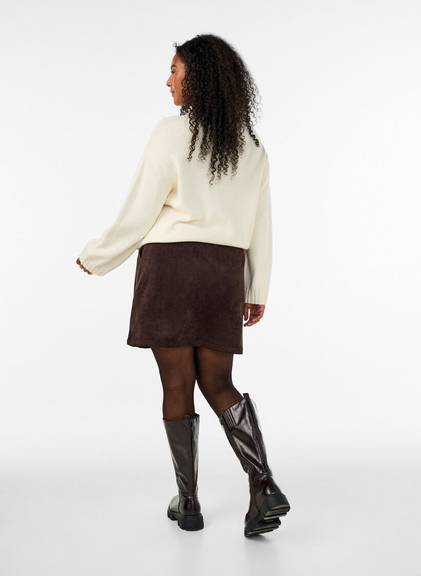 Korte corduroy rok met drukknopen, Bruin, Model image number 2