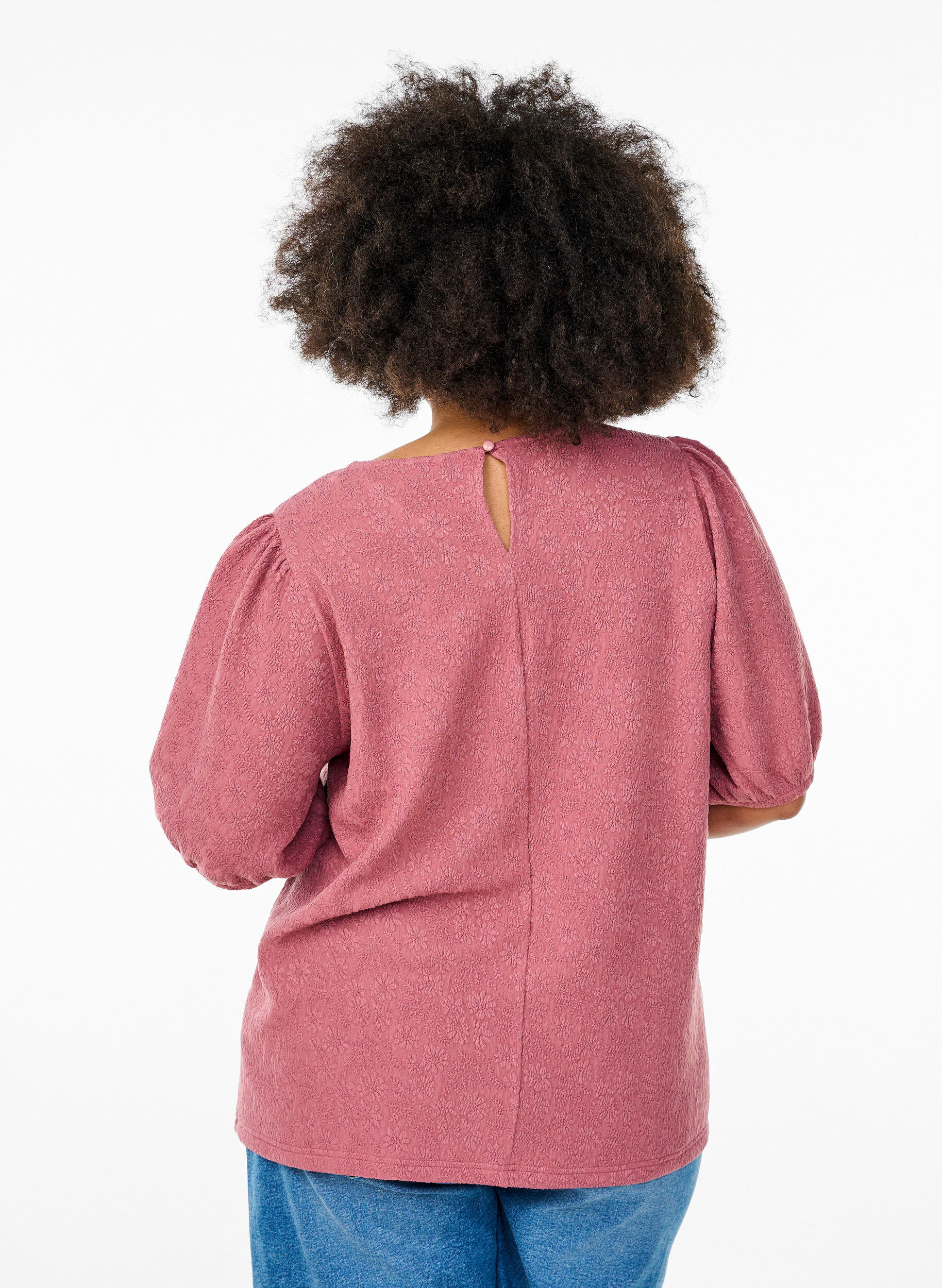 ZizziGestructureerde blouse met korte mouwen, Rood, Model image number 2