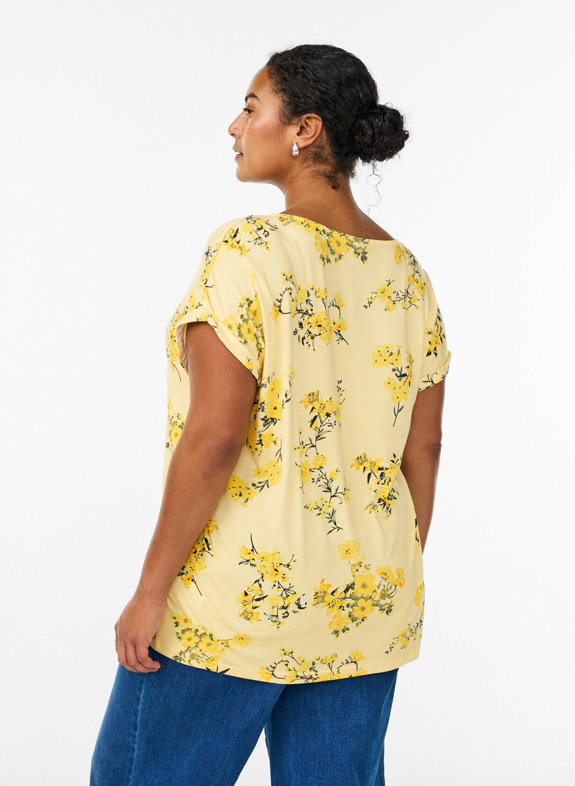 ZizziT-shirt met bloemenprint, Geel, Model image number 2