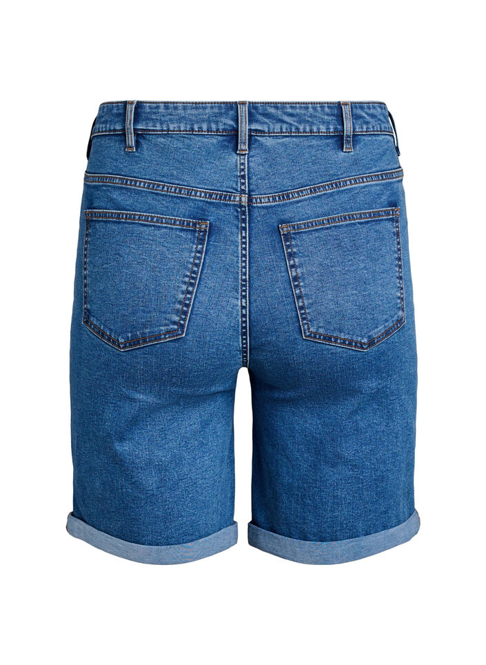 Strakzittende denim shorts met een hoge taille, Blauw, Packshot image number 1